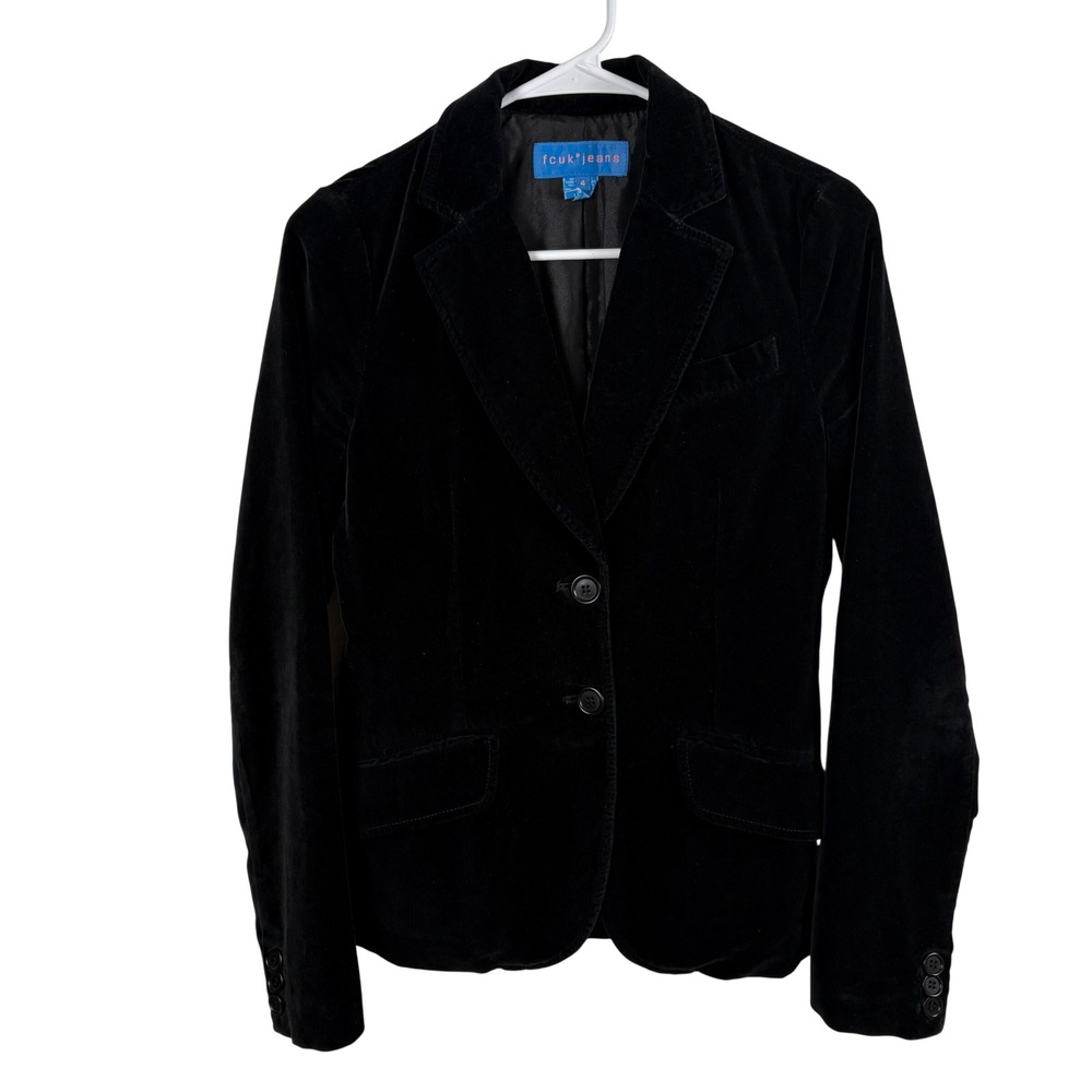 fcuk jeans Black Velvet Blazer Womens 4 Corporate Goth Luxe Whimsigoth Evening